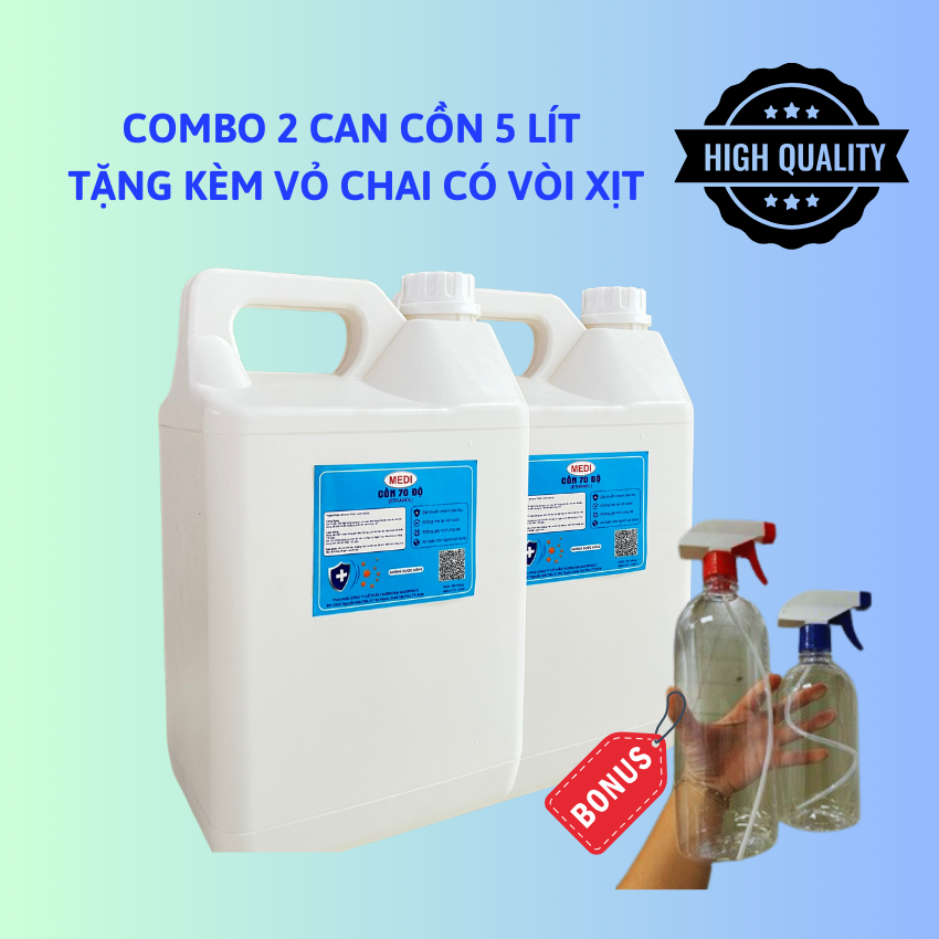 COMBO 2 CAN Cồn 5 Lít 70 độ đã bao gồm phí vận chuyển và VAT tặng vỏ chai 1 lít