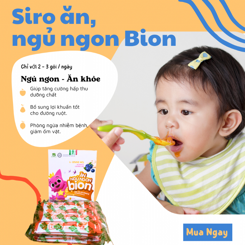 Siro Ăn Ngủ Ngon Bion Cải Thiện Biếng Ăn, Lười Ăn, Tiêu Hóa Khỏe, Tăng Cân Hộp 20 Gói Cho Trẻ Em